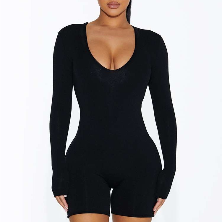 Naked Wardrobe V-Ery Plunged Romper In Black
